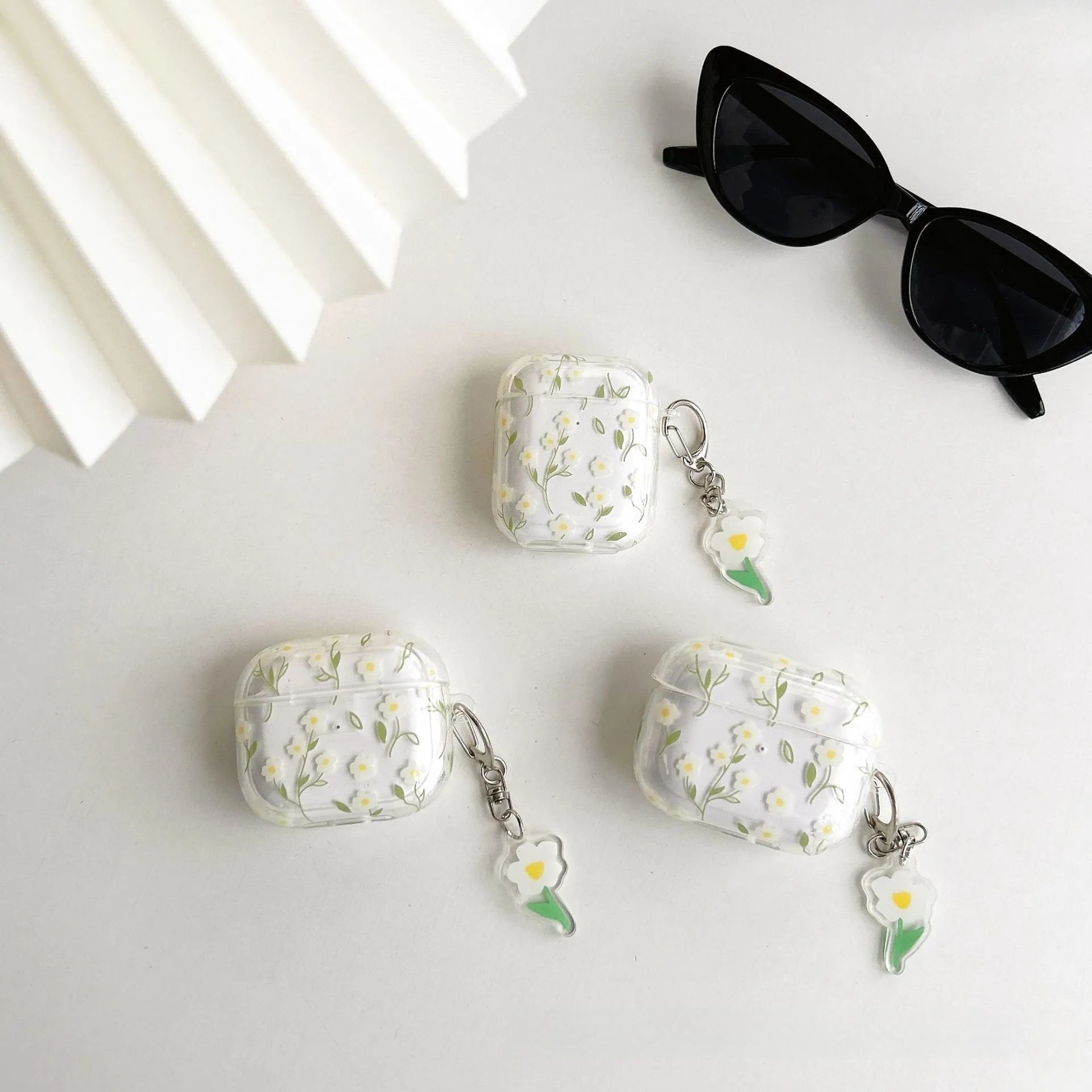White floral design transparent TPU protective cover for Apple AirPods charging case