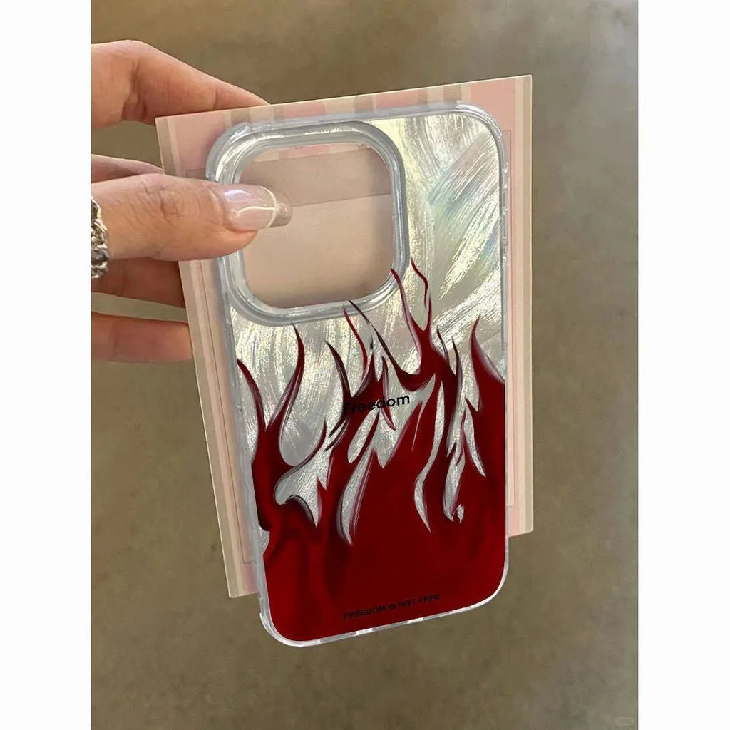 iPhone silicone phone case with blue flame design showing all-inclusive protection