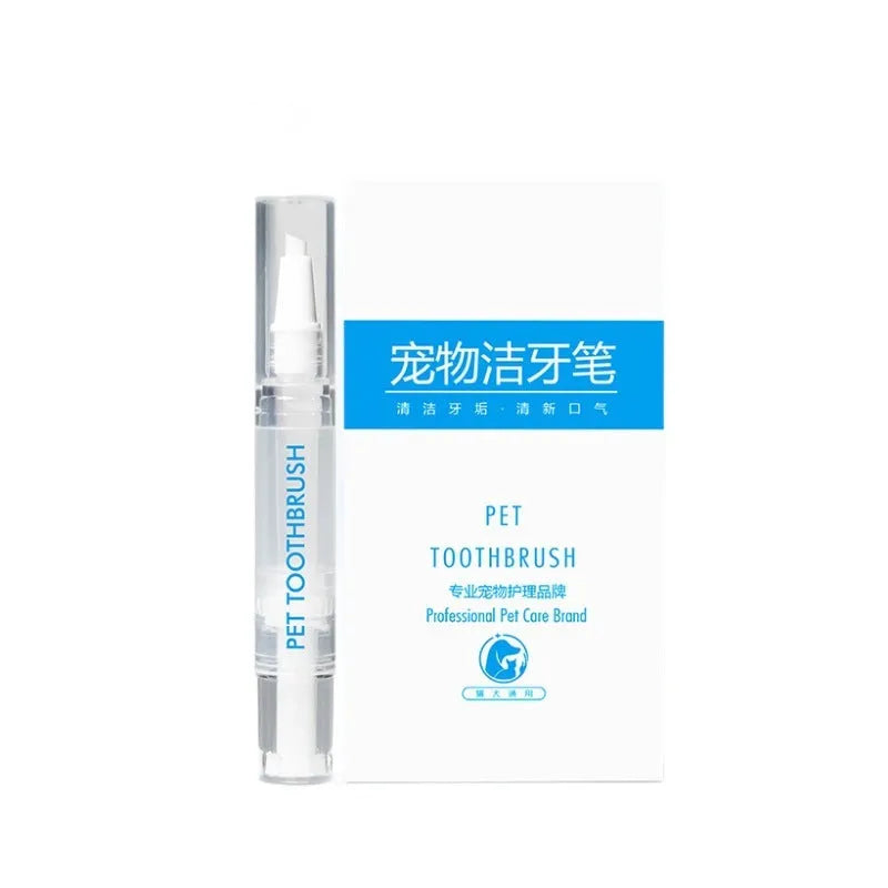 Plastic dog toothbrush pen with integrated toothpaste for canine dental care and breath freshening