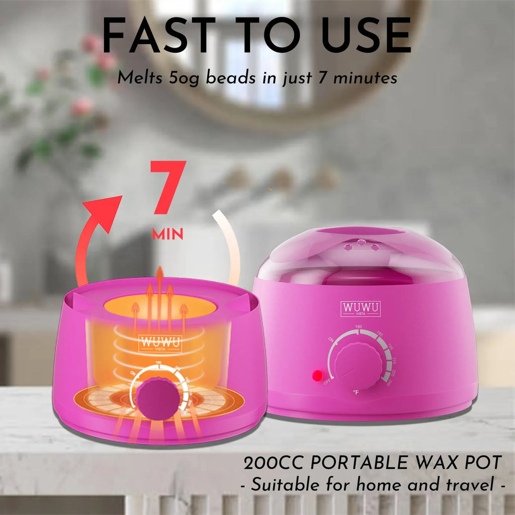 Waxing kit with wax warmer, wax beans, applicator sticks, and lotion for facial and body hair removal