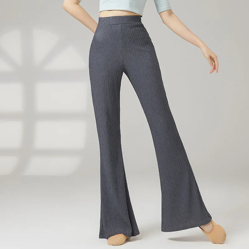 Women's solid colour classical dance practice pants in polyester, shown in beige apricot.