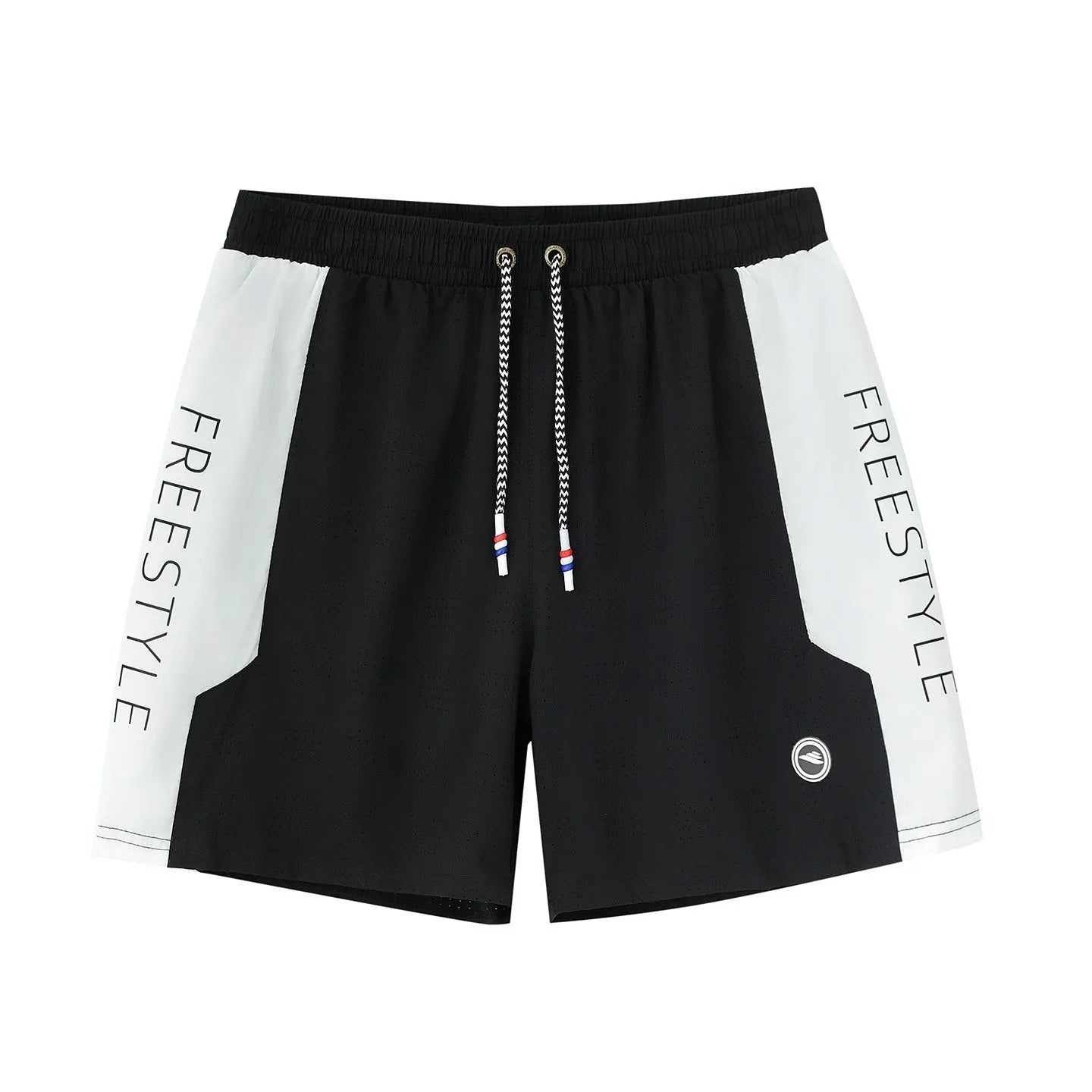 Men's loose five-point beach pants in black polyester with nylon lining, quick-dry for swimming and wading