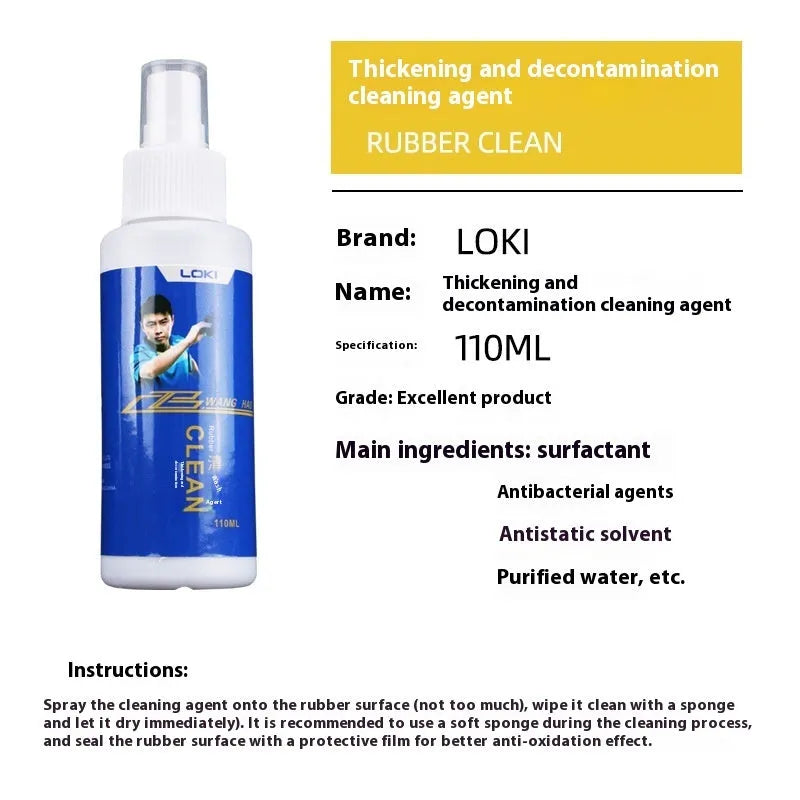 110ml bottle of table tennis rubber cleaning liquid with a sponge applicator for racket maintenance