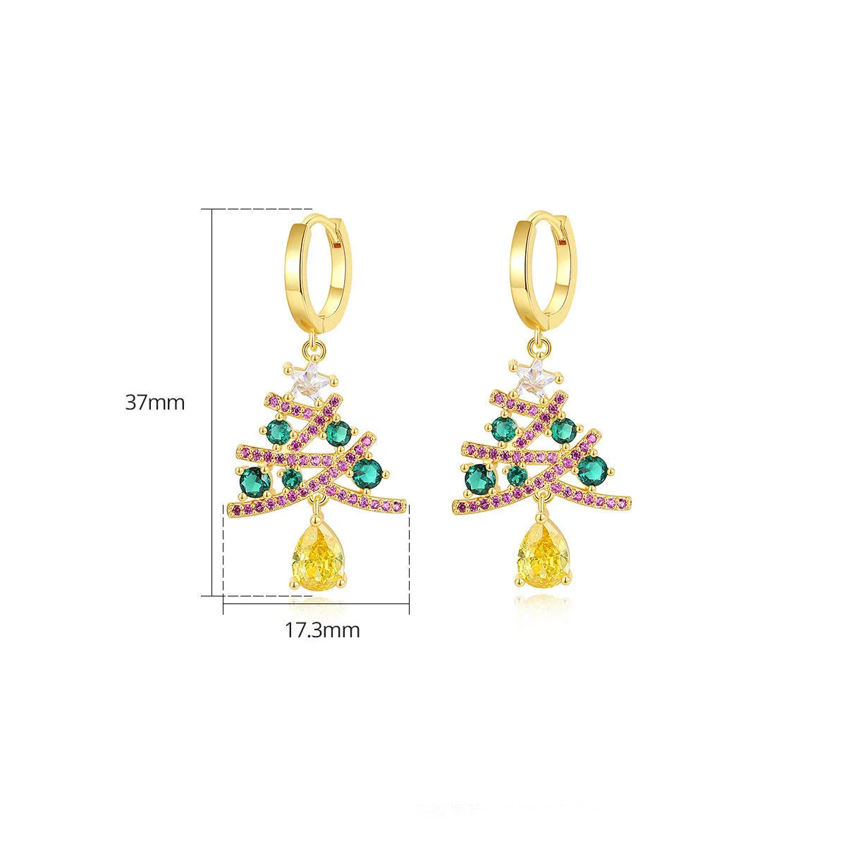 Sparkling Christmas tree earrings with colorful rhinestones, a fashionable and shining accessory for women