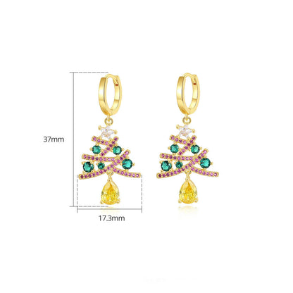 Sparkling Christmas tree earrings with colorful rhinestones, a fashionable and shining accessory for women