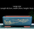 Handmade deep blue black rectangular purple clay flower pot for banyan tree or luohansong.