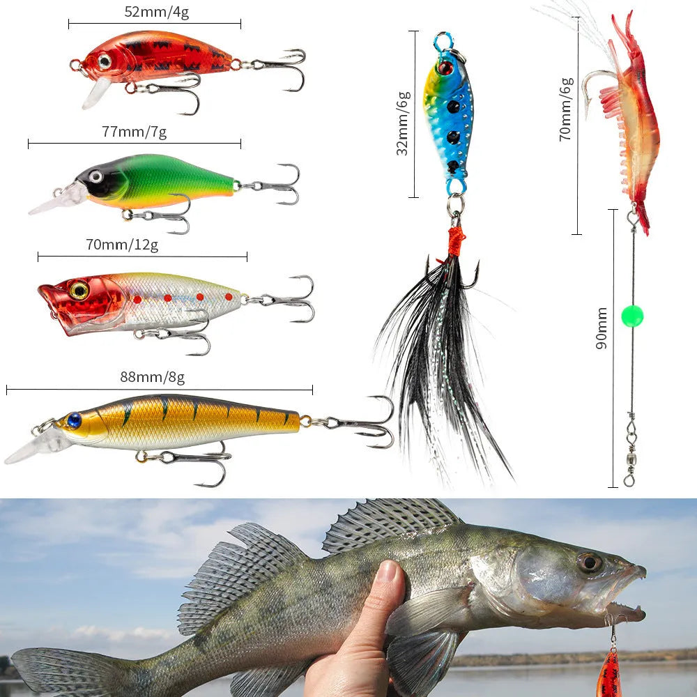 Mino Bog 24-piece Christmas fishing lure blind box set with metal lures and tackle box.