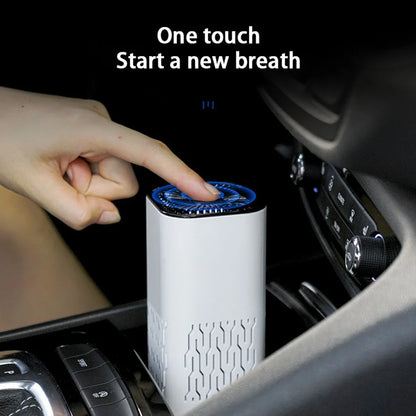 Compact, portable air purifier with dual-inlet design, negative ion generator, and efficient filtration for home and car use