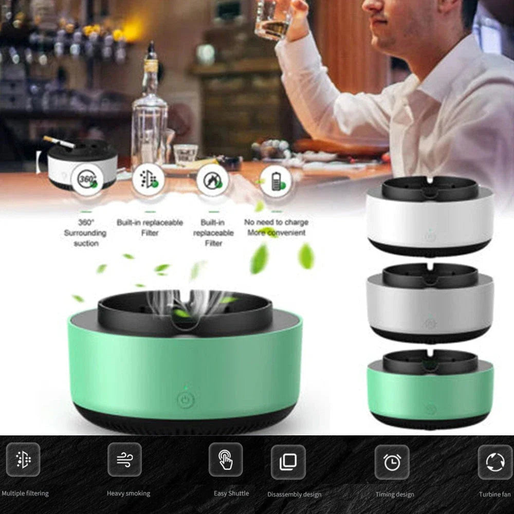 Sleek and efficient auto-purifying ashtray with powerful air cleaning technology for a cleaner, fresher smoking experience