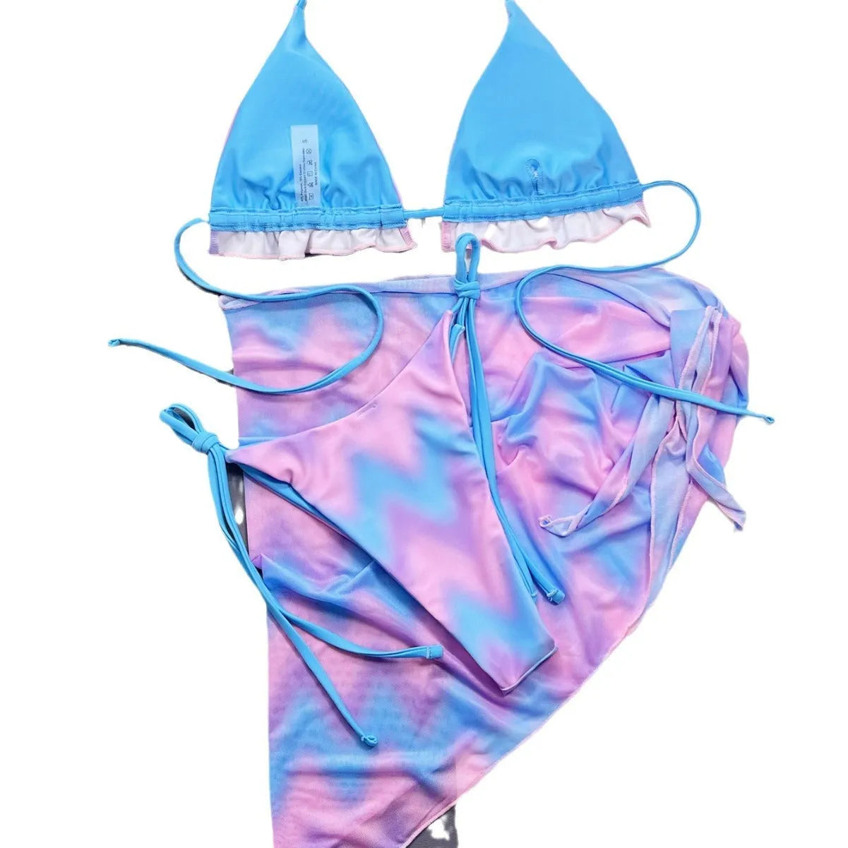 Women's split tie-dye swimsuit bikini set with polyester lining for swimming