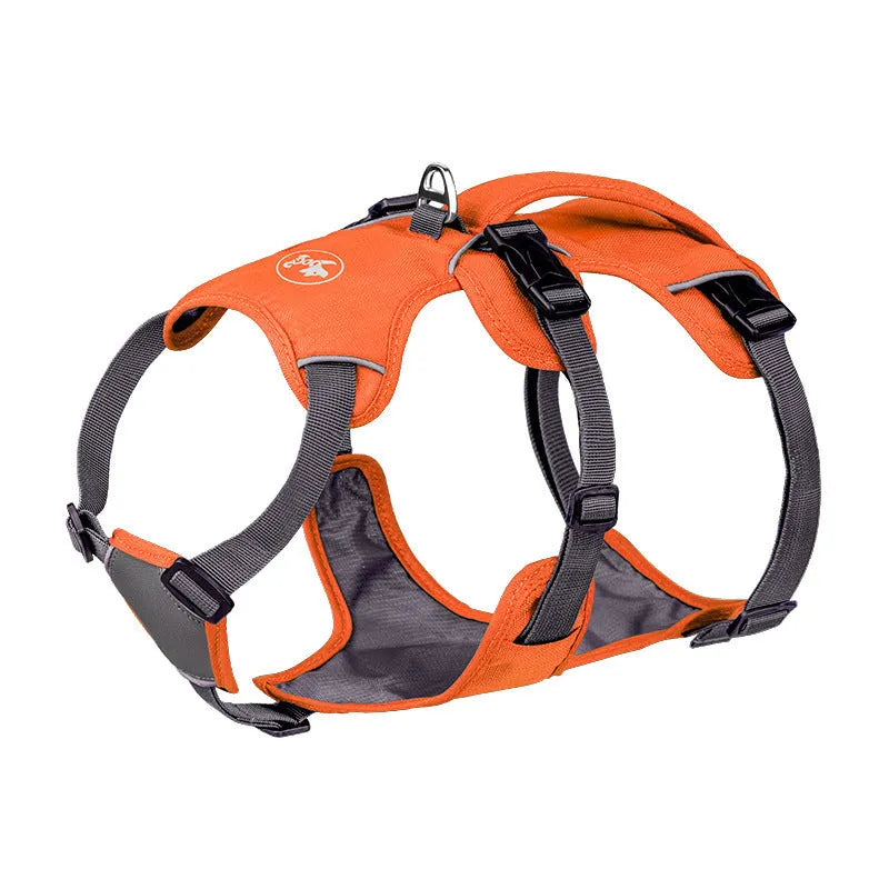 Nylon pet harness with hand-holding rope in red, orange, blue, gray, or reflective round rope, sizes XXS to L