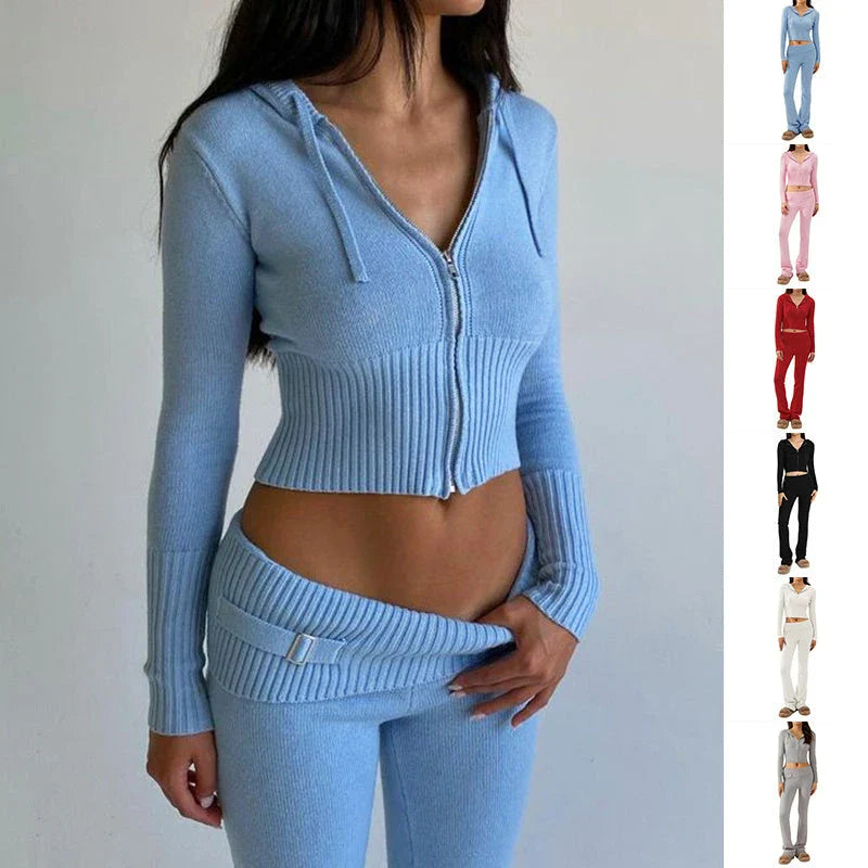 Cozy Chic Hoodie & Pant Set for Women in various colors and sizes, featuring a stylish zip-up hoodie and high-waisted pants