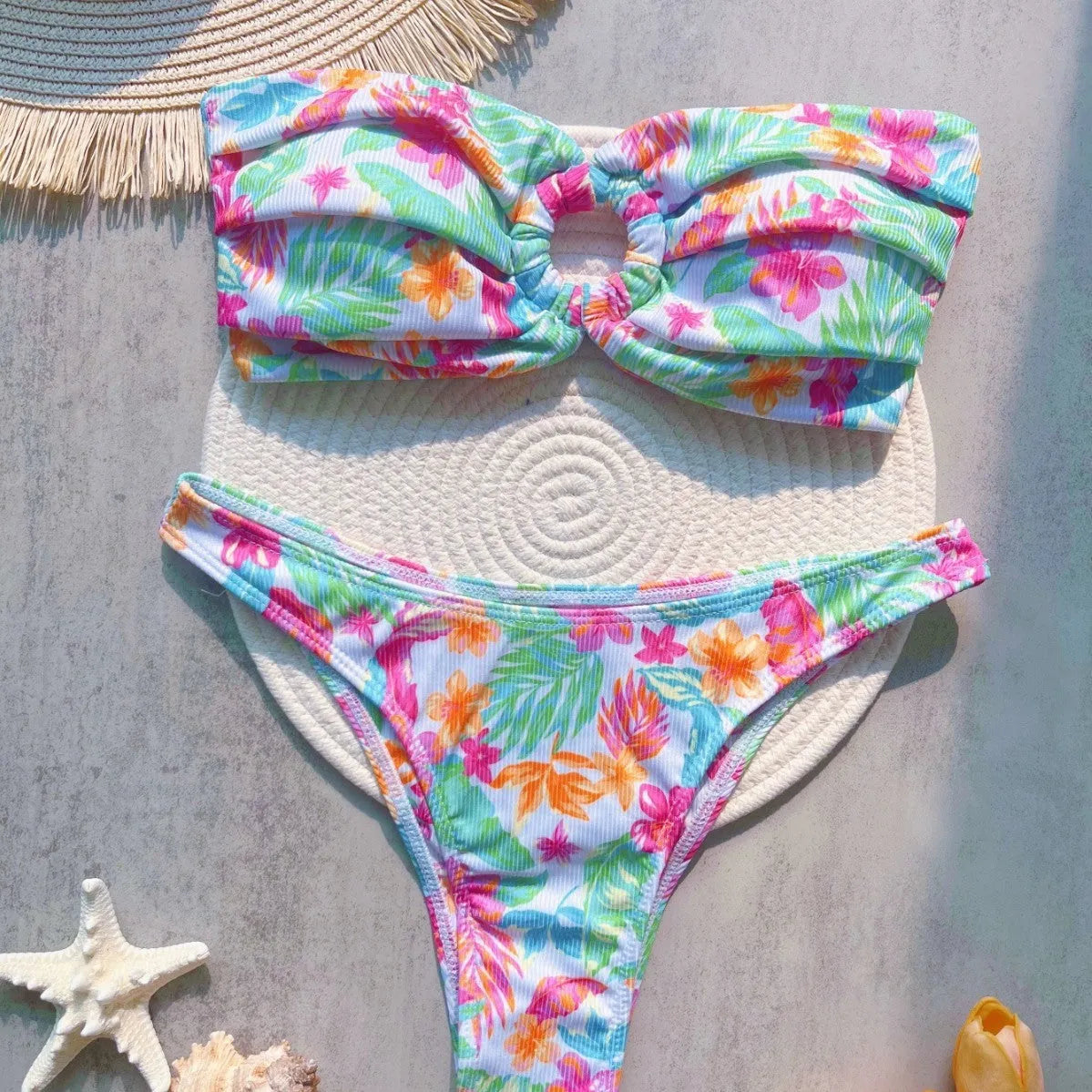 Sunken stripe printed split swimsuit for women in colour RT6117 high elasticity quick-drying briefs