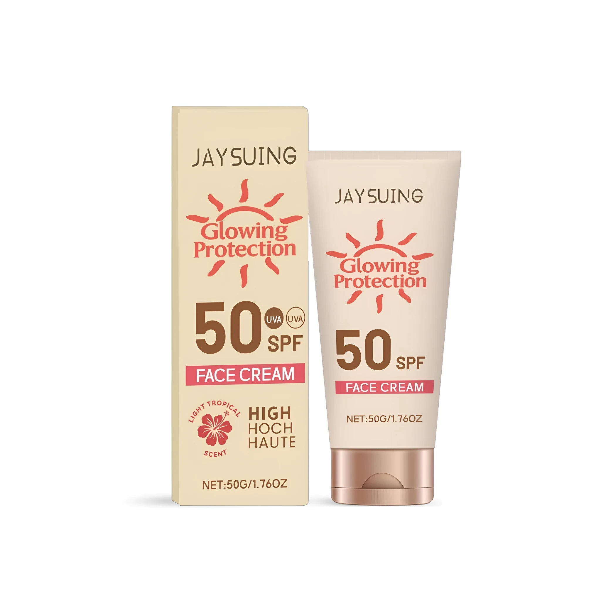 50g tube of facial waterproof sunscreen with titanium dioxide and mango guava extracts