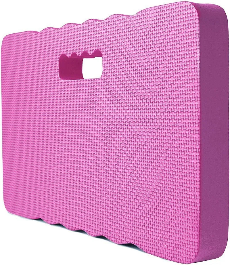 Blue Eva foam garden kneeler pad cushion on grass, measuring 45cm long by 28cm wide.
