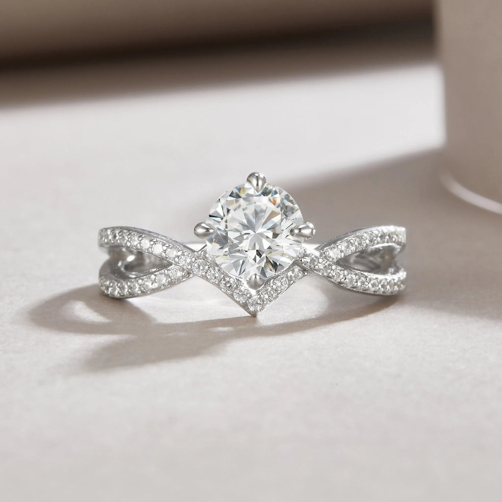 Sacred Vow wedding ring set with 2-carat moissanite in S925 silver with platinum plating, sizes 5-9, gift box and GRA certificate
