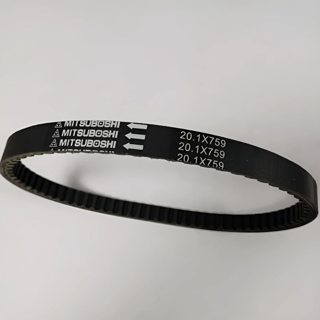 Black replacement drive belt for Guangyang Jili GP110 and Fengli VP110 pedal motorcycle models