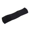 Adjustable red rubber football shin guard belt strap securing a shin pad