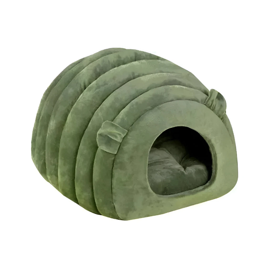 Brown cat bed house 38x42x33cm with white cushion for small pets