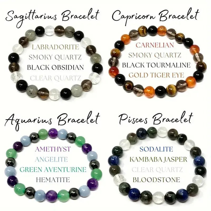 Natural stone beaded constellation bracelet in unisex handmade style with twelve zodiac sign options