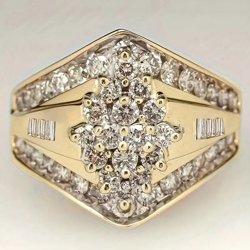 Geometric heavy industry style ring with electroplated gold finish on copper construction