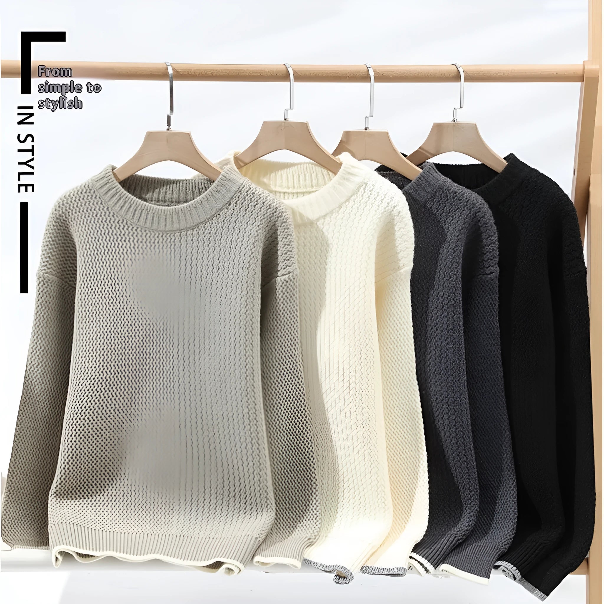 Men's loose fit knitwear pullover sweater in chemical fibre blend with round neck and long sleeves