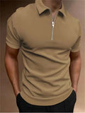 Man wearing a loose-fit navy blue polyester polo shirt for casual leisure wear