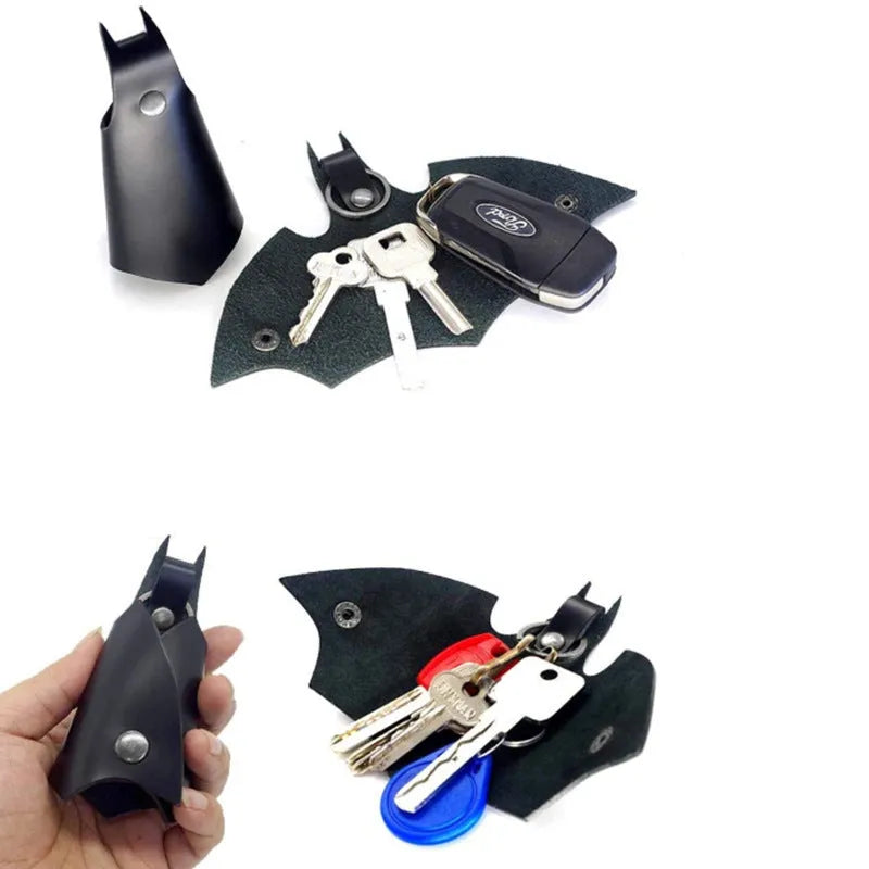 Black PU leather car key ring case pendant protective pouch measuring 17.6x11.8 cm with loop