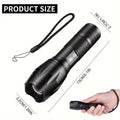 High power LED tactical flashlight with zoomable focus and five modes, black aluminium alloy body