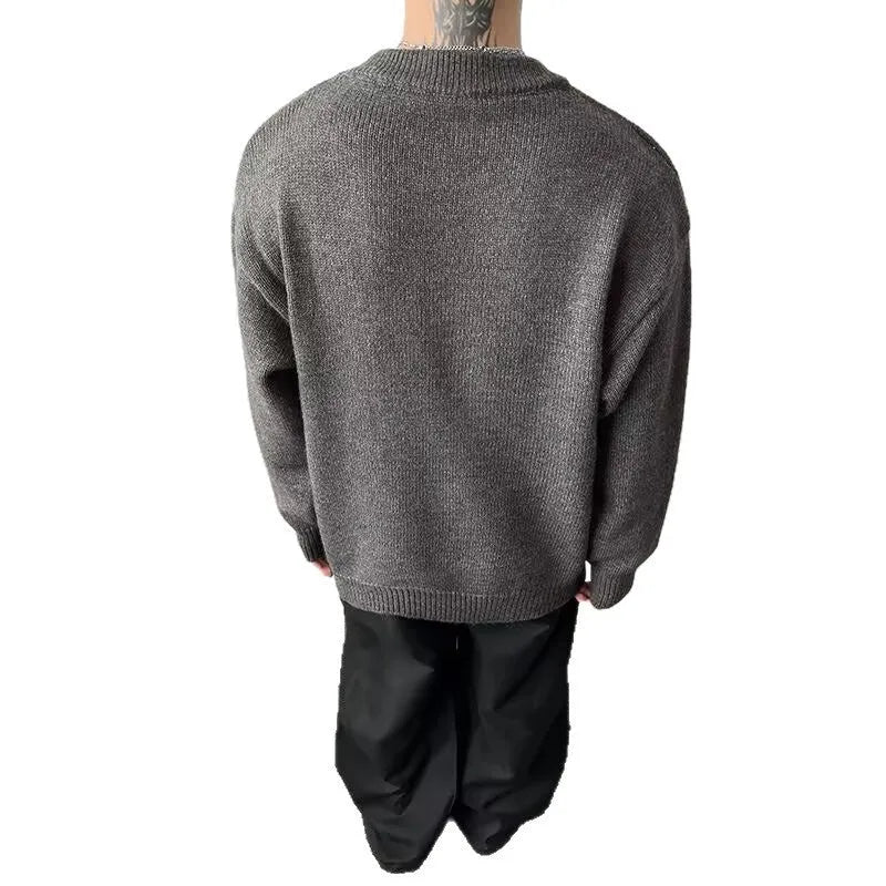 Men's loose fit round neck pullover sweater in cotton blend with long sleeves, available in multiple colours