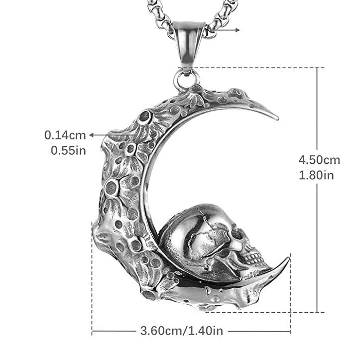 Men's silver stainless steel necklace with alloy pendant in skull, dagger, sun or other design