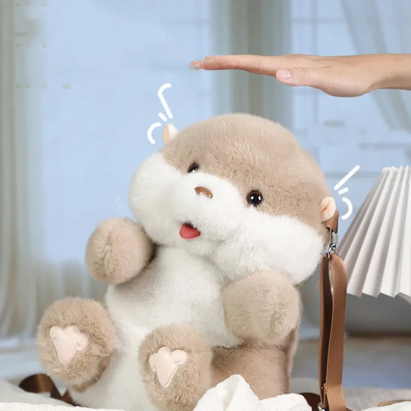 Smart plush toy backpack in brown otter design with musical sound function for kids