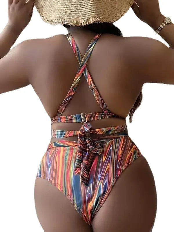 Women's floral pattern high waist bikini swimsuit in plus sizes