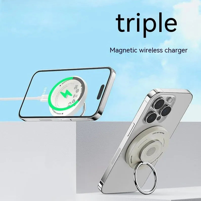 Three-in-one wireless charger bracket in Black or White with Type-C interface, W51 suit model, stand format.
