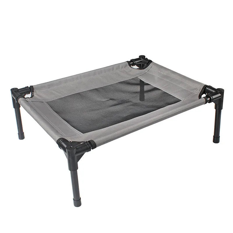 Black portable dog bed with steel frame and removable Oxford cloth cover