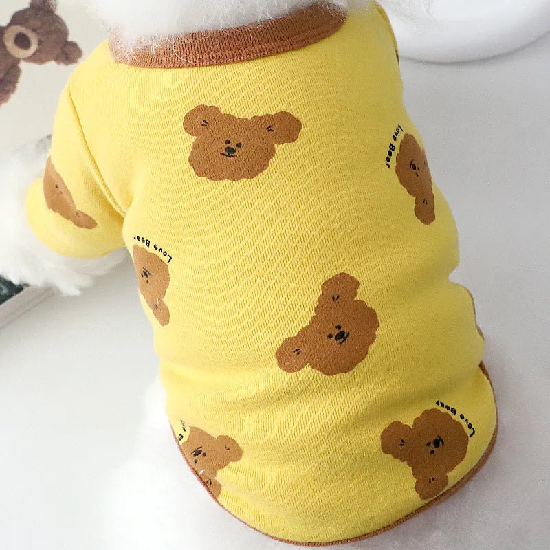 Autumn anti-lint cotton pajamas for small dogs in beige colour, size medium, on a white background