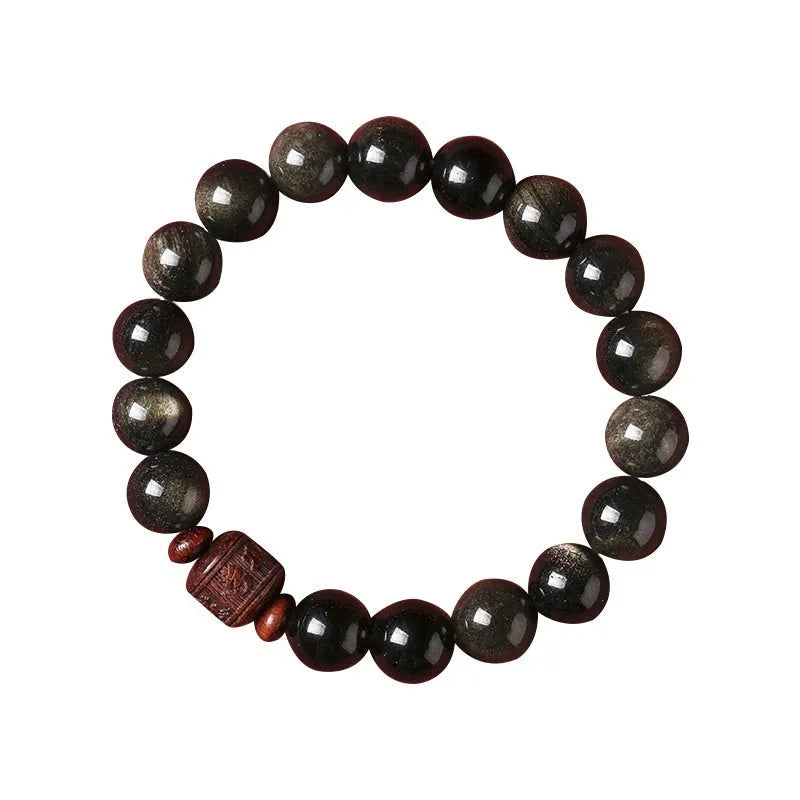 Hand-woven golden obsidian vintage bracelet with 10mm round beads