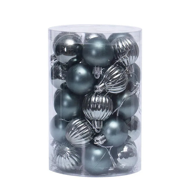 34-piece set of 4cm plastic Christmas balls in assorted colours with shiny finish for tree decoration