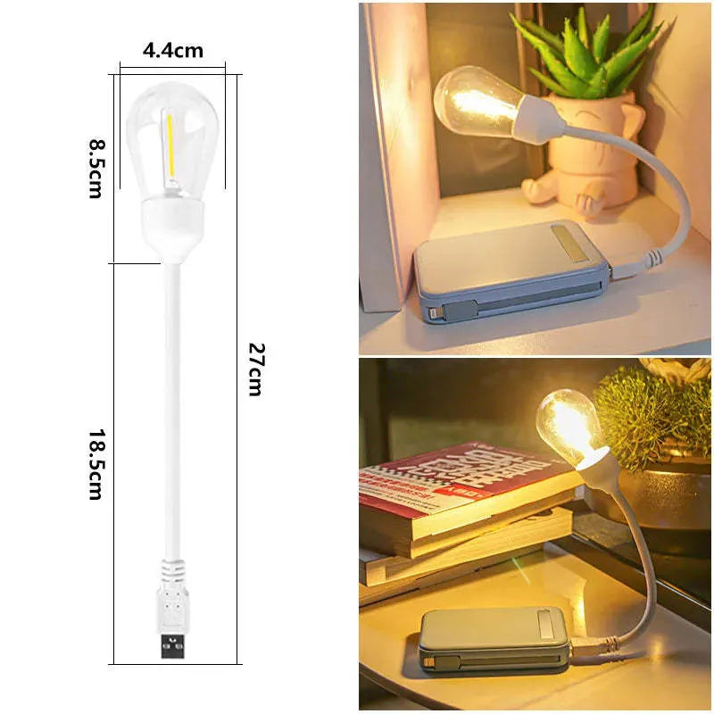 USB rechargeable folding tungsten night light with S14 bulb showing collapsed and extended positions