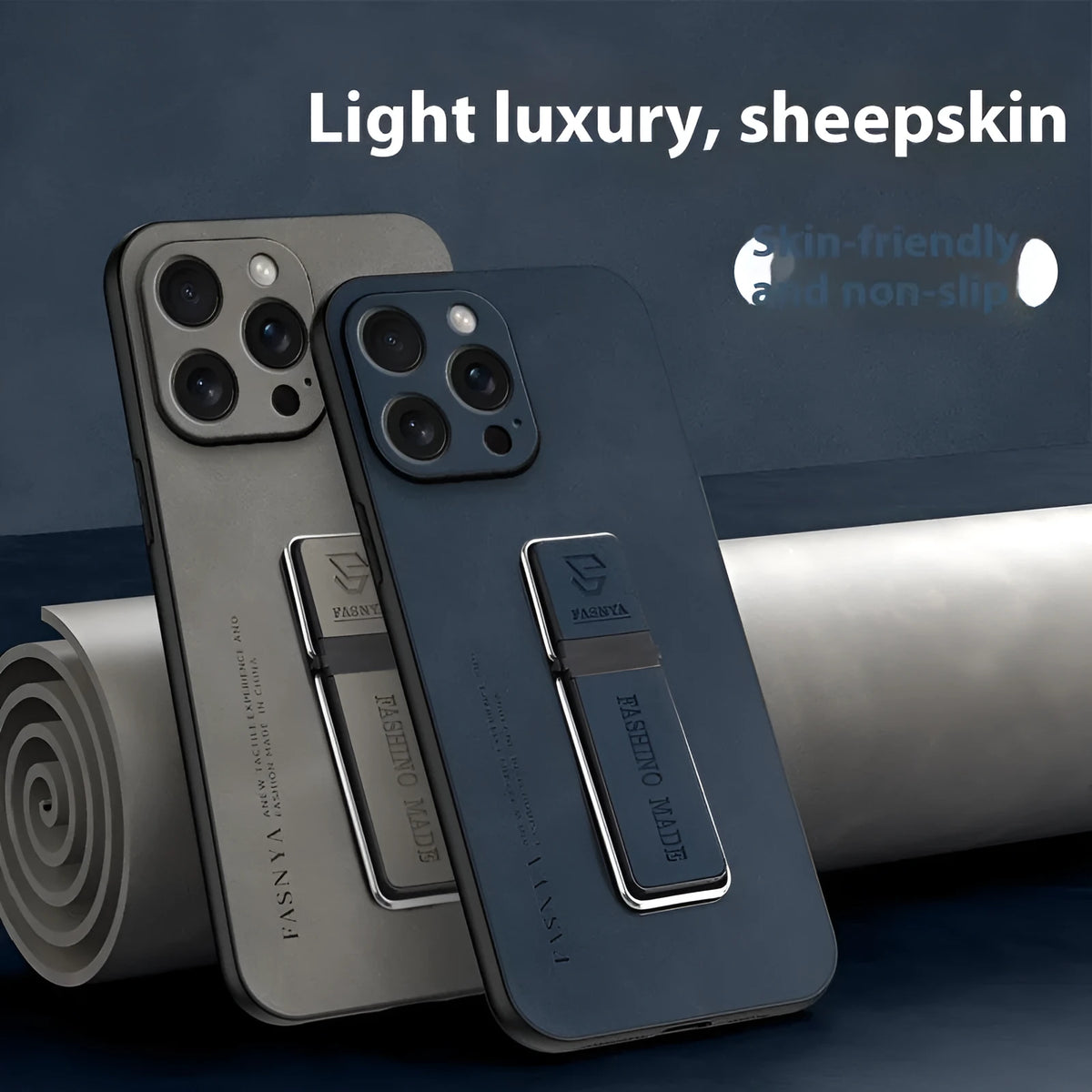 Magnetic bracket sheepskin protective cover for Apple iPhone, all-inclusive shockproof case with kickstand in black