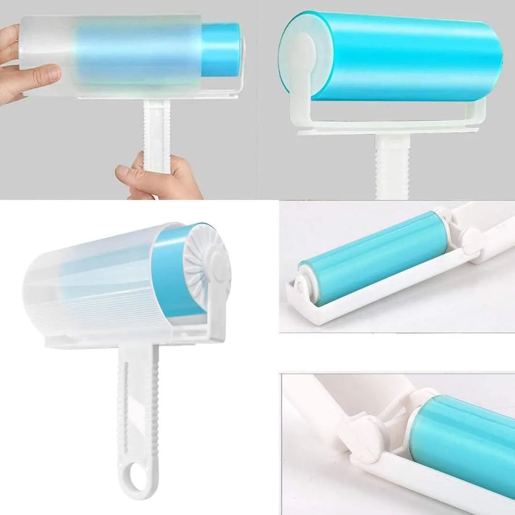 Blue green pink yellow washable reusable lint roller with cover for pet hair removal