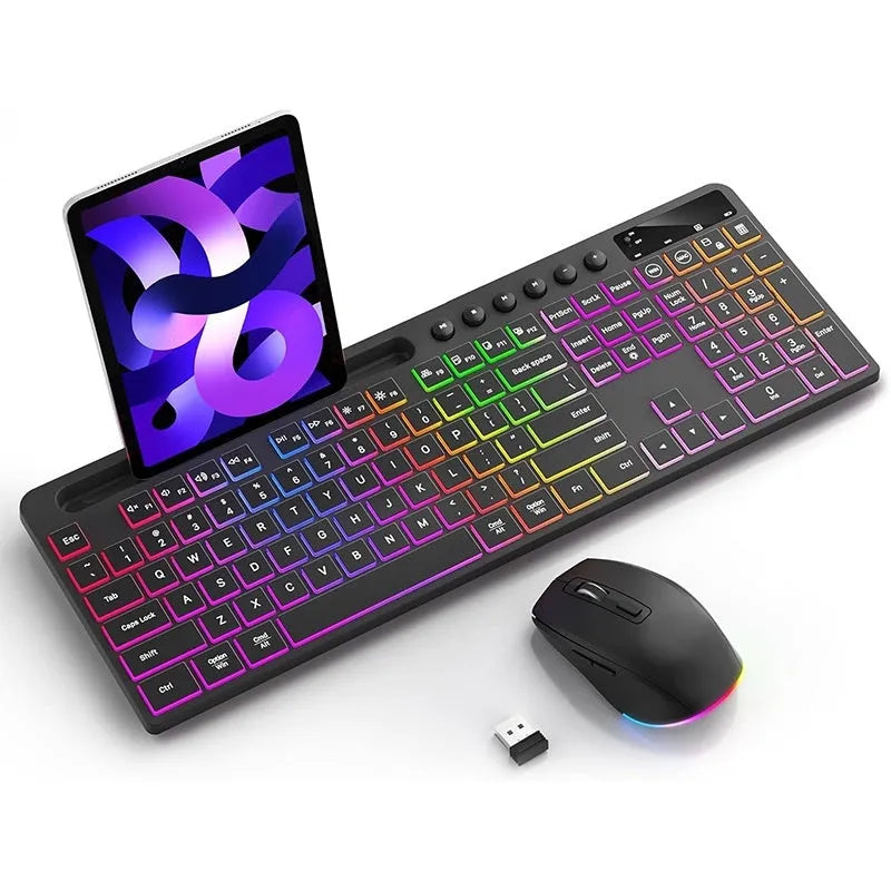 Wireless keyboard and mouse set with card slot, luminous features, and dry battery powered 2.4G connectivity