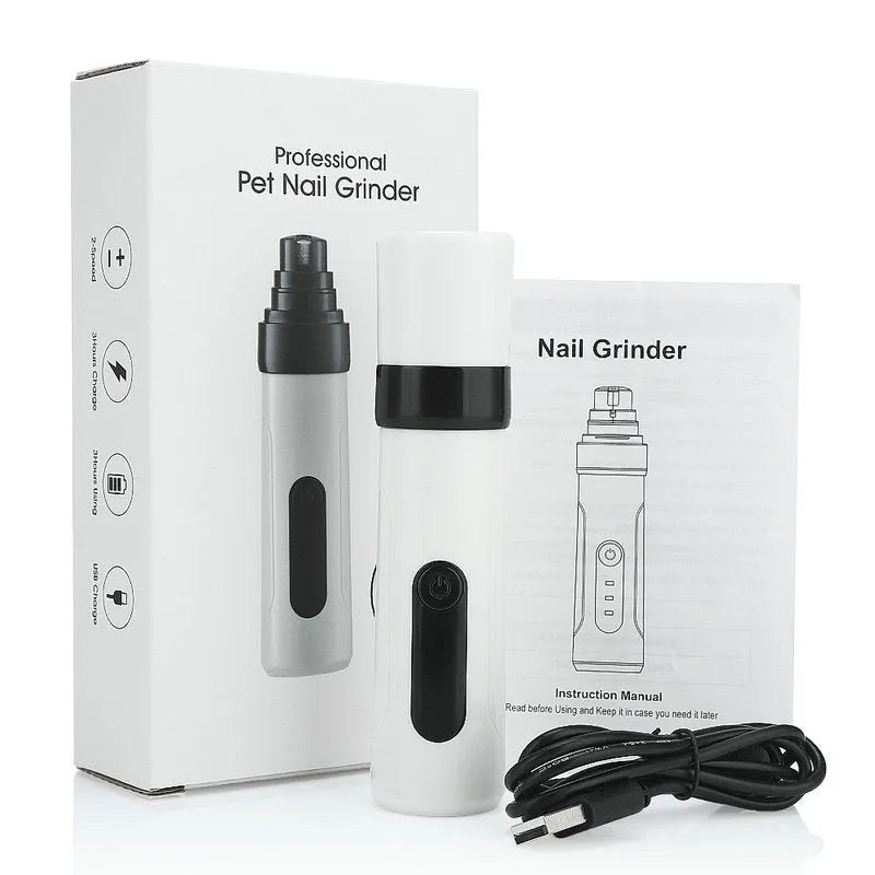 White Second Gear Pet Nail Sharpener with 150 mesh emery head, ABS body, 13.93cm long, for dog nail trimming.