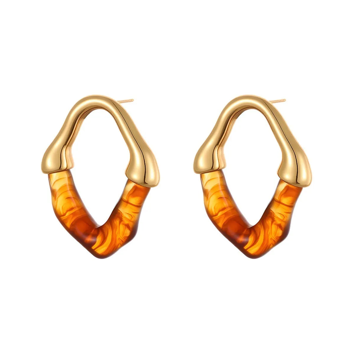 Women's stainless steel drop earrings with colour resin stitching and 18K electroplated finish in pink option