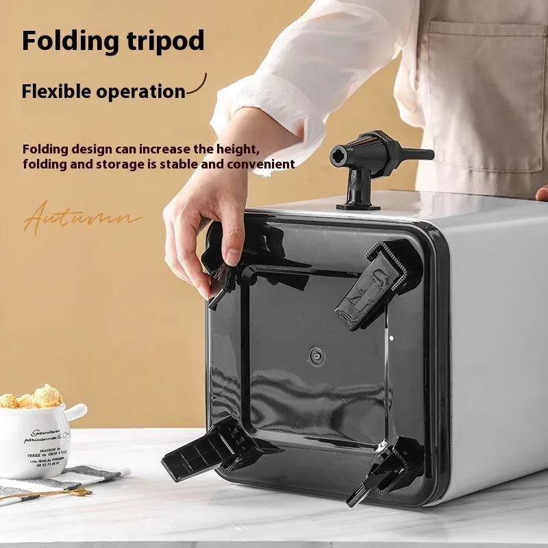 Silver stainless steel milk tea bucket with square lock lid and 8 litre capacity