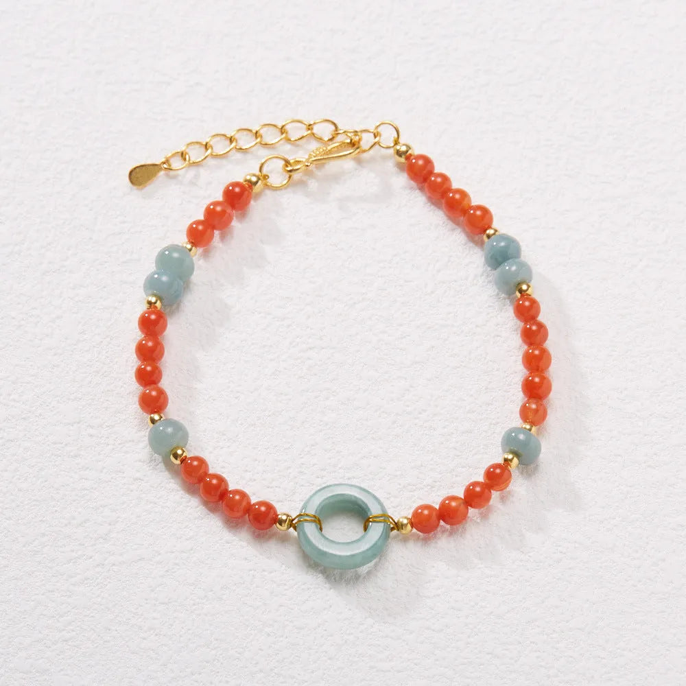Natural South Red agate women's bracelet with geometric 4mm beads and an adjustable safety buckle clasp.