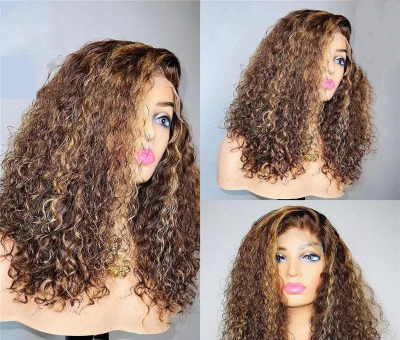 Brown real hair 13x4 transparent lace wig, 12-16 inch, natural style, dyeable