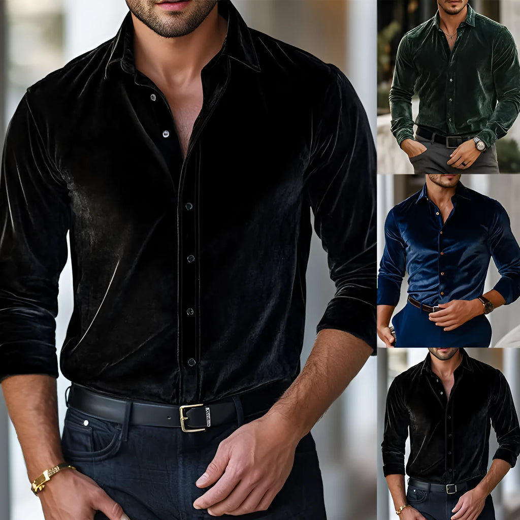 Men's casual long sleeve solid colour cardigan shirt in polyester, loose fit, blue colour