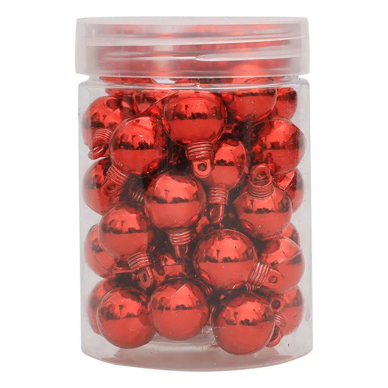 48 mini electroplated glossy Christmas hanging balls in red, gold, silver, rose, blue, and green