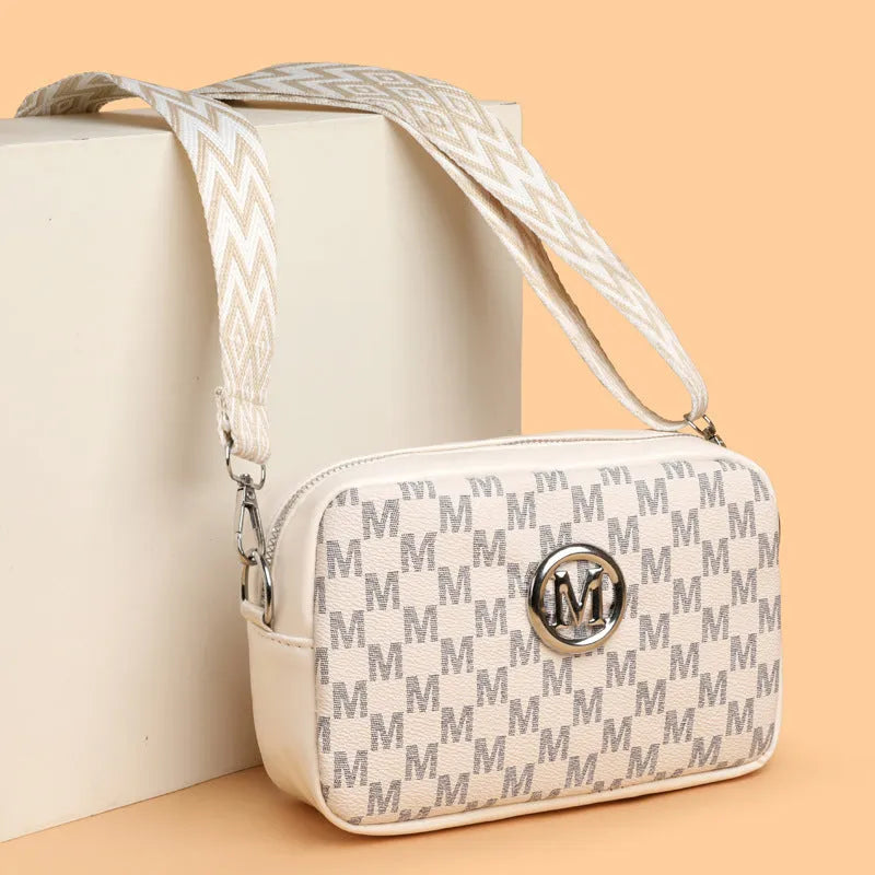 Women's PU leather crossbody bag with wide shoulder strap and three-dimensional outer pocket